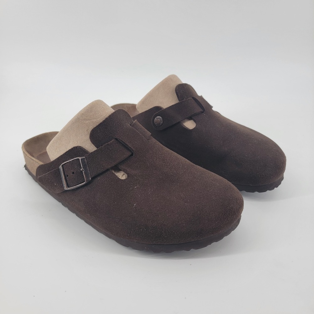 Birkenstock Boston Clog Women 40 Mocha Brown Suede Soft Footbed